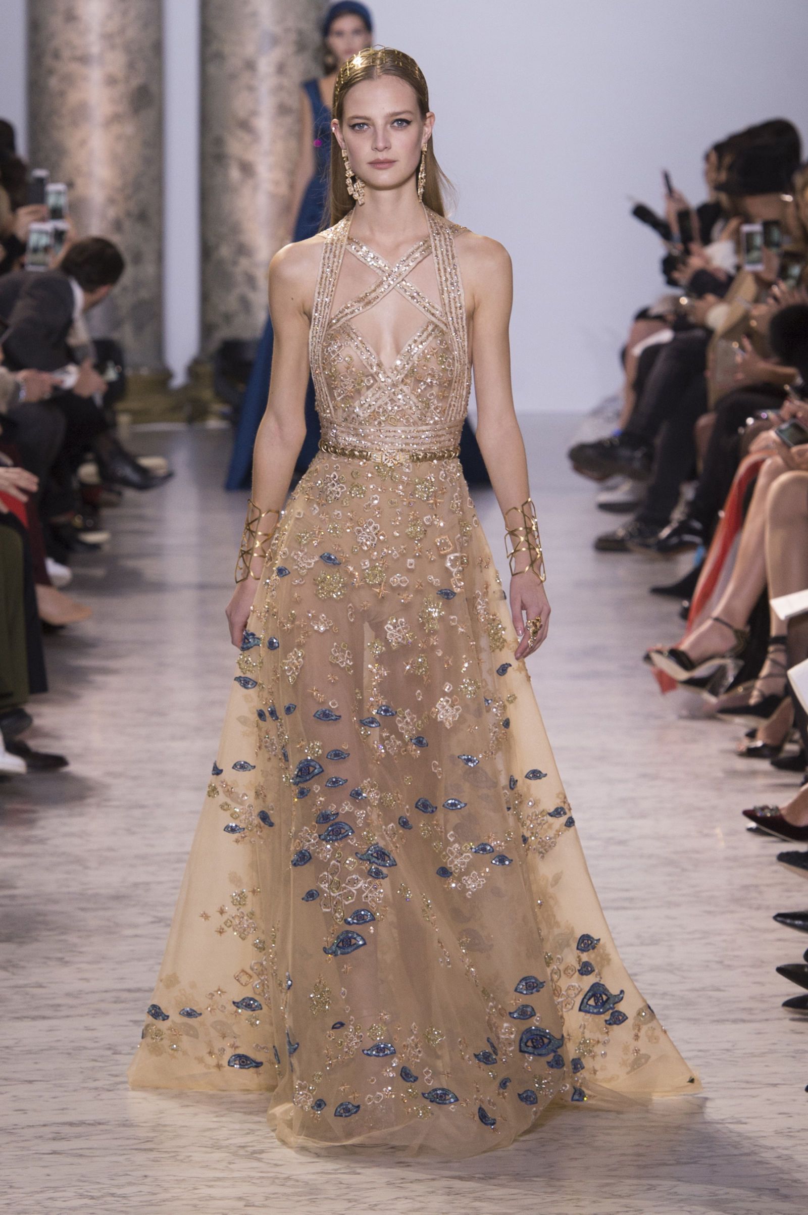 Elie Saab 2016 Gold Sheer Von Maur Prom Dresses With Sparkly Appliques And  Cloak Custom Made Formal Party Runway Gown From Sexypromdress, $170.86 |  DHgate.Com